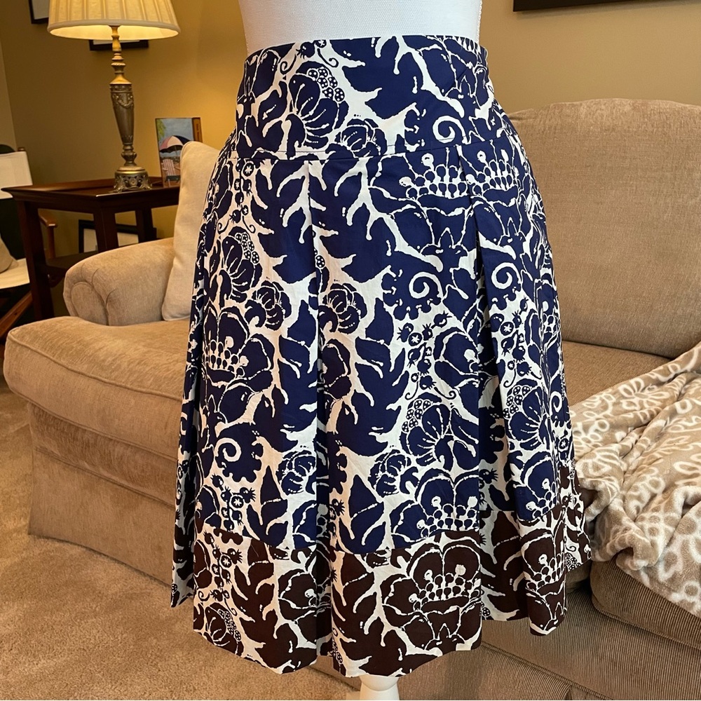 Trina Turk Navy Brown White Floral Skirt Size 10